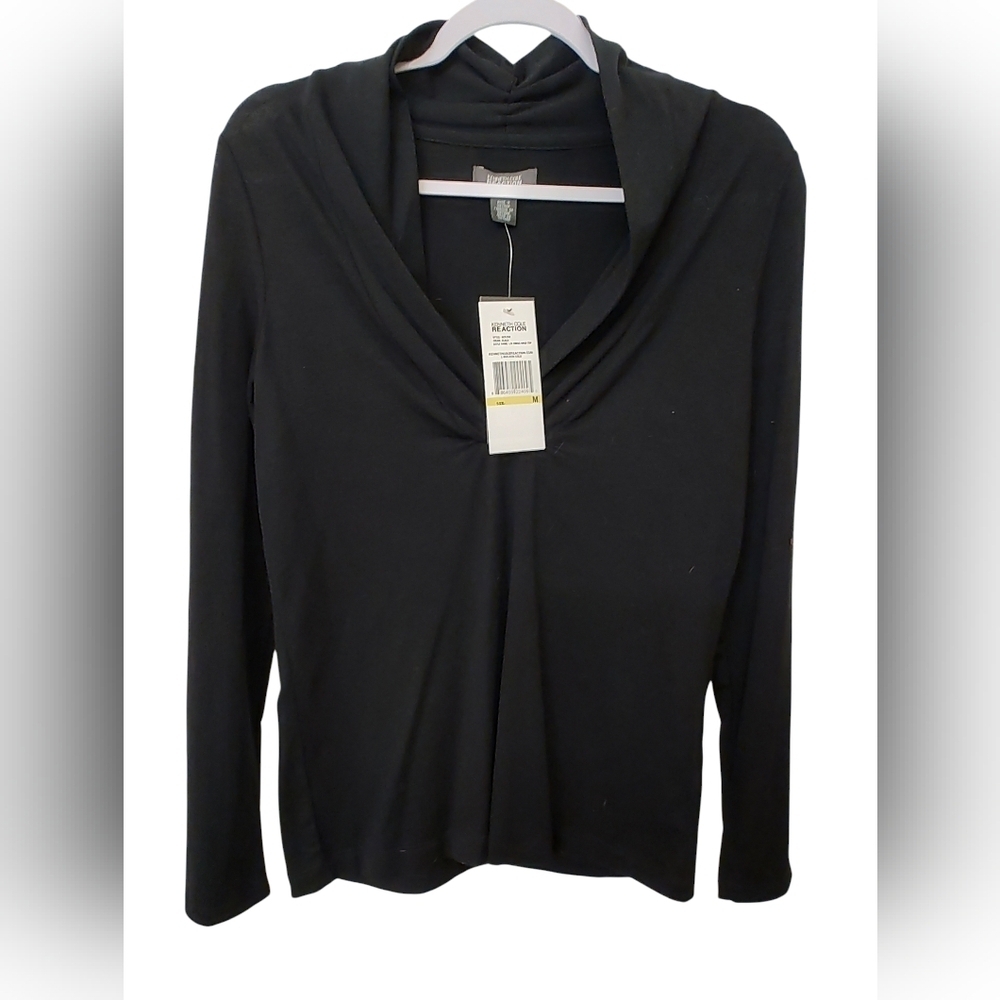 NWT Kenneth Cole Reaction Black Draped Top M